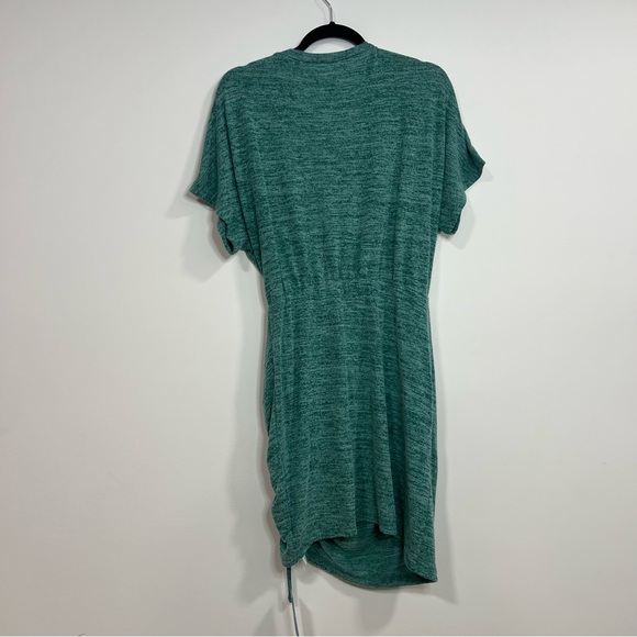 Teal Gathered Midi Dress Ruched Side Short Sleeve Soft Touch Oversized Small - Picture 5 of 10